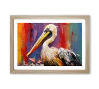 Pelican Palette Knife No.2 Framed Print | A2 Oak Framed Wall Art | Ready to Hang | Modern Animal Picture | Living Room Bedroom Lounge Office