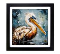 Pelican Palette Knife Painting No.2 Framed Print | 18x18 Inch Black Framed Wall Art | Ready to Hang | Modern Animal Picture | Living Room Bedroom Lounge Office