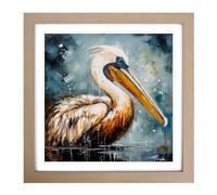 Pelican Palette Knife Painting No.2 Framed Print | 18x18 Inch Oak Framed Wall Art | Ready to Hang | Modern Animal Picture | Living Room Bedroom Lounge Office
