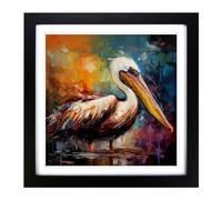 Pelican Palette Knife Painting No.3 Framed Print | 18x18 Inch Black Framed Wall Art | Ready to Hang | Modern Animal Picture | Living Room Bedroom Lounge Office