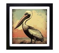 Pelican Retro Art No.1 Framed Print | 18x18 Inch Black Framed Wall Art | Ready to Hang | Retro Animal Picture | Living Room Bedroom Lounge Office