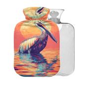 Pelican Sunset Orange Print Hot Water Bottle with Cover 2L Large Warm Water Bag for Bed Hand & Feet Pain Relief