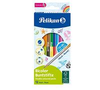Pelikan 700146 12 Bicolor with All Coloured Pencil Crayons, 24 Colors, Round with 2 Different Coloured Ends, Painted, 175 mm