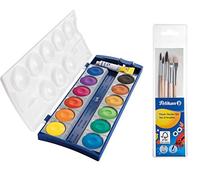 Pelikan 720250 Paint Box K12 12 Colours + 1 Tube Opaque White School Standard (Opaque Paint Box & 5-Piece Brush Set)