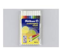 Pelikan Colorella Duo C 407/10er Felt-Tip Pens Round Pack of 10 (2 Tips: 1.0 mm & 2.0 mm) Assorted Colors: Black, Purple, Blue, Light Blue, Vermilion, Green, Light Green, Brown, Yellow, Skin Color