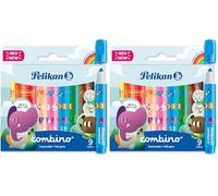 Pelikan Combino Washable Felt Tip Pens, 9 Assorted Colours with Name Field, Fibre-Tip Pens for Children’s Drawing, School & Home Art Set (Pack of 2)
