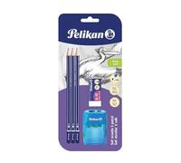 Pelikan - Graphite Pencils, FSC Certified Wood Wood Shaft Painted Hexagonal Section, Lead Resistant to Breakage 3 Pencils + Rubber + Sharpener