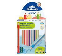 Pelikan Griffix Coloured Pencils - 12 Pack Triangular Ergonomic Colouring Pencils for Children, FSC-Certified Wood, Water-Soluble Leads, School & Home Art Set