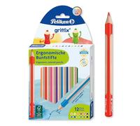 Pelikan Griffix Coloured Pencils - 12 Pack Triangular Ergonomic Colouring Pencils for Children, FSC-Certified Wood, Water-Soluble Leads, School & Home Art Set