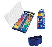 Pelikan Water Box for School Standard Paint Box, 12 Colors + Water Box + 3 Piece Brush Set, Blue