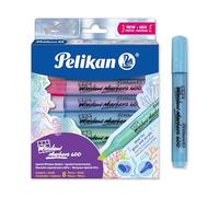 Pelikan Window Marker 600, Erasable Chalk-Effect Marker for Glass and Non-Porous Surfaces, Chisel Tip 2-5 mm, Non-Toxic Water-Based Ink, Pack of 8 Assorted Colours