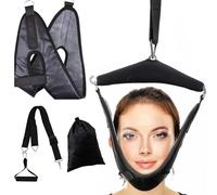 Pelintrvne Cervical Neck Traction Device for Home Use - Neck Sling for Spine Decompression, Neck Stretcher for Neck Pain, Over the Door Device for Necks Decompression, Physical Therapy AIDS (Black)
