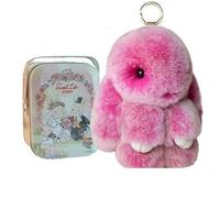 Pelinuar Bunnylulu Keychain,2024 Best Handmade Bunnylulu Keychain with Exquisite Box,Cute Bunny Keychain Plush,Soft Cute Bunny Keychain Artificial Rabbit Handmade Soft Bunny Pompom Charms (Rose Red)