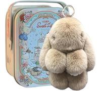 Pelinuar Bunnylulu Keychain,2024 Best Handmade Bunnylulu Keychain with Exquisite Box,Cute Bunny Keychain Plush,Soft Cute Bunny Keychain Artificial Rabbit Handmade Soft Bunny Pompom Charms (Khaki)