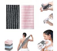 Pelinuar Exfoliating Towel,Exfoliating Shower Towel,Extra Long Exfoliating Washcloth,Exfoliating Body Scrubber for Cleaning and Massage,Dead Skin Removal (Pink+Striped Black)