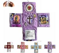 Pelinuar Handcrafted Pocket Devotional - Faith Edition,Catholic Travel Prayer Kit with Cross,Compact Prayer Companion with Daily Scripture,Foldable Cross-Shaped Fabric Pouch (Purple)