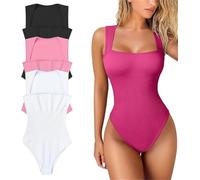 Pelinuar The Tessi Bodysuit,Body Suit Shapewear Tummy Control,Square Neck Sleeveless Slimming Bodysuit for Womens,Sexy Ribbed Tummy Control Tank Tops,Say Bye To Flabby Bellies (Rose Red, XXL)