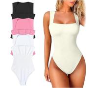 Pelinuar The Tessi Bodysuit,Body Suit Shapewear Tummy Control,Square Neck Sleeveless Slimming Bodysuit for Womens,Sexy Ribbed Tummy Control Tank Tops,Say Bye To Flabby Bellies (Beige, L)