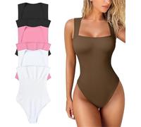 Pelinuar The Tessi Bodysuit,Body Suit Shapewear Tummy Control,Square Neck Sleeveless Slimming Bodysuit for Womens,Sexy Ribbed Tummy Control Tank Tops,Say Bye To Flabby Bellies (Coffee, L)