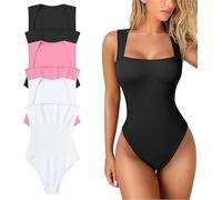 Pelinuar The Tessi Bodysuit,Body Suit Shapewear Tummy Control,Square Neck Sleeveless Slimming Bodysuit for Womens,Sexy Ribbed Tummy Control Tank Tops,Say Bye To Flabby Bellies (Black, L)