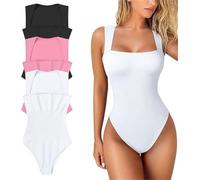 Pelinuar The Tessi Bodysuit,Body Suit Shapewear Tummy Control,Square Neck Sleeveless Slimming Bodysuit for Womens,Sexy Ribbed Tummy Control Tank Tops,Say Bye To Flabby Bellies (White, M)