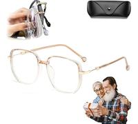 Pelinuar Women's Portable Fashion Anti-Blue Light Reading Glasses,Ultra-light Reader Large Fram Multifocal Glasses,Anti-Blue Light Presbyopia Glasses for Women Men Vision Improvement (Gold, 1.5 x)