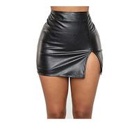 Pelisy Women's Sexy Split Mini PU Leather High Waist Zipper Casual Skinny Faux Skirt, Black, XL