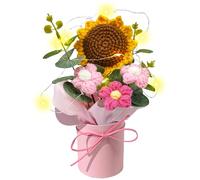 Pelizen Crochet Daisy Flowers Bouquet, Handmade Daisy Artificial Flowers with Card for Mother's Day, Birthday, Wedding, Home Decor, Teacher's Day, Grandma Bday Gift (Yellow-1)