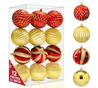 Pelle & Sol 12 Pcs Christmas Baubles Set 8cm/3.1inches - Christmas Decorations, Shatterproof Baubles for Tree Decorations, Lightweight Xmas Balls w/Easy to Hang String (Red & Gold)