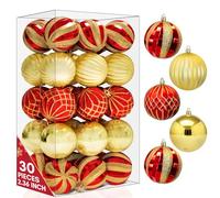 Pelle & Sol 30 Pcs Christmas Baubles Set 6cm / 2.36 inches - Decorations, Shatterproof Baubles for Christmas Tree Decorations, Lightweight Xmas Balls w/Easy to Hang String (Red & Gold)