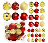 Pelle & Sol 36-Piece Christmas Decorations Bauble Set - Shatterproof Christmas Tree Decorations - Glitter, Disco Ball, Swirl Designs - Christmas Baubles in Assorted Sizes - Red, Gold