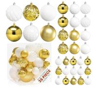 Pelle & Sol 36-Piece Christmas Decorations Bauble Set - Shatterproof Christmas Tree Decorations - Glitter, Disco Ball, Swirl Designs - Christmas Baubles in Assorted Sizes - Gold, White