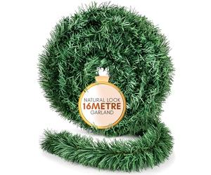 Pelle & Sol 52ft/16m Christmas Garland | Artificial Green Tinsel Christmas Decorations for Trees, Mantlepiece, Wall, and Table Decor | Festive Xmas Ornament Garland | Plain Garland