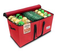 Pelle & Sol Christmas Bauble Storage Box - Ornament Storage with Dividers - Holds 128 Ornaments Christmas Decorations - Tear-Proof Fabric, Sturdy, & Multipurpose - Christmas Decoration Storage (Red)