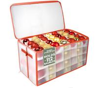 Pelle & Sol Christmas Bauble Storage Box with Dividers for 112 Ornaments, Christmas Decoration Storage with Zipped Lid, Handles, Sturdy Design - Perfect Storage Box for Decorations - Red