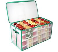 Pelle & Sol Christmas Bauble Storage Box with Dividers for 112 Ornaments, Decoration Storage with Zipped Lid, Handles, Sturdy Design - Perfect Storage Box for Christmas Decorations - Green