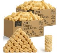 Pelle & Sol Natural Firelighters - 400 Pack - Long-Burning Odourless Fire Starters For Wood Burners Bbqs & Pizza Ovens
