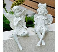Pelle & Sol Set of 2 White Angel With Wings | Fairy Garden Accessories | Outdoor Resin Statue Indoor, Outdoor Decor and Gardening Gifts