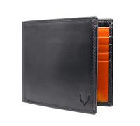 PELLE TORO Minimalist Slim Mens Wallet, Handmade Real Leather Card Wallet with RFID Blocking, 10 Card Holder Slots & Note Section, Black & Orange