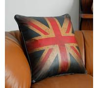 PELLEBAR Vintage Union Jack Leather Throw Pillow with Insert, British Flag Decorative Cushion for Sofa, Chair or Bed, Handmade Retro Industrial Style Home Décor 45x45cm, Red