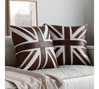 PELLEBAR Vintage Union Jack Leather Throw Pillow with Insert, British Flag Decorative Cushion for Sofa, Chair or Bed, Handmade Retro Industrial Style Home Décor 45x45cm, Brown