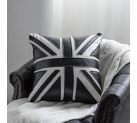 PELLEBAR Vintage Union Jack Leather Throw Pillow with Insert, British Flag Decorative Cushion for Sofa, Chair or Bed, Handmade Retro Industrial Style Home Décor 45x45cm, Black