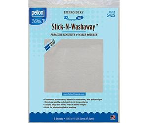 Pellon Stick-N-Washaway Embroidery Stabilizer, White 8.5 x 11 5/Pkg