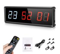 PELLOR Gym Timer, Gym Clock, LED Countdown Countdown Digital Wall Clock, Interval Timer With Stopwatch, Adjustable Brightness, Training Timer With Remote Control For Home Garage Outdoor
