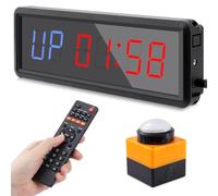 Pellor Gym Timer with Wireless Button, Interval Timer for Workout with Remote Control & Hand Slap Button, Rechargeable LED Digital Wall Clock for Home Gym, Countdown/Stopwatch for HIIT, MMA, Boxing