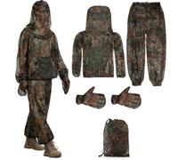 PELLOR Mosquito Suit for Men Women - 3Pcs Camouflage Bug Clothing with Adjustable Cuffs Waist Ankles - Breathable Mesh Net Jacket Pants Gloves - Outdoor Protection from Bugs Flies Gnats No-See-Ums