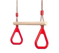 PELLOR Multifunction Children's Wooden Trapeze Swing With Plastic Gym Rings