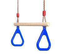 PELLOR Multifunction Children's Wooden Trapeze Swing With Plastic Gym Rings (Blue)