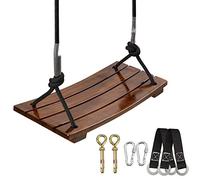 PELLOR Wooden Swing Seat, Carbonized Beech Tree Swings, Max Load 440lbs | Wooden Swing Set for Kids Adults, Adjustable Height, for Indoor & Outdoor Garden Play