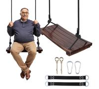 PELLOR Wooden Swing Seat, Carbonized Beech Tree Swings, Max Load 550lbs | Wooden Swing Set for Kids Adults, Adjustable Height, for Indoor & Outdoor Garden Play (Brown)